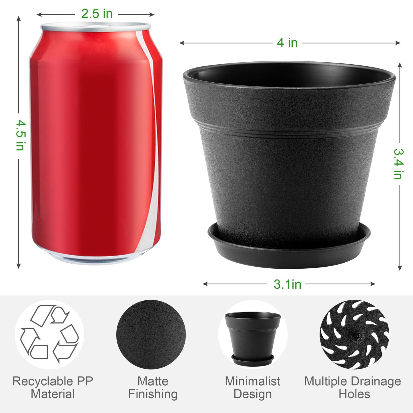 FHWTY 16 Pack Plastic Plant Pots with Drainage Holes and Tray, 4 inch Thickened Indoor Planters Seedlings Nursery Pots for Flowers, African Violet, Succulent and All House Plants, Colorful