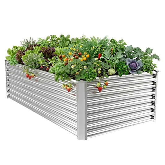 Kinddeer 8x4x2ft Metal Raised Garden Bed Kit, Large Raised Beds Outdoor, Rectangle Raised Flower Bed for Gardening,Galvanized Planter Box for Vegetables, Fruits, Flowers, Silver