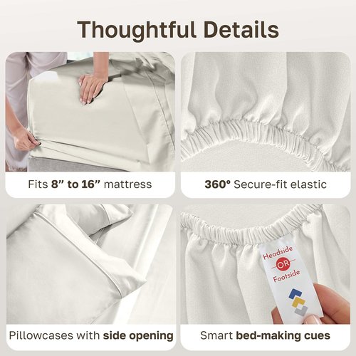 California Design Den King Sheet Set - 100% Soft Cotton, 400 Thread Count, Deep Pockets - Ivory