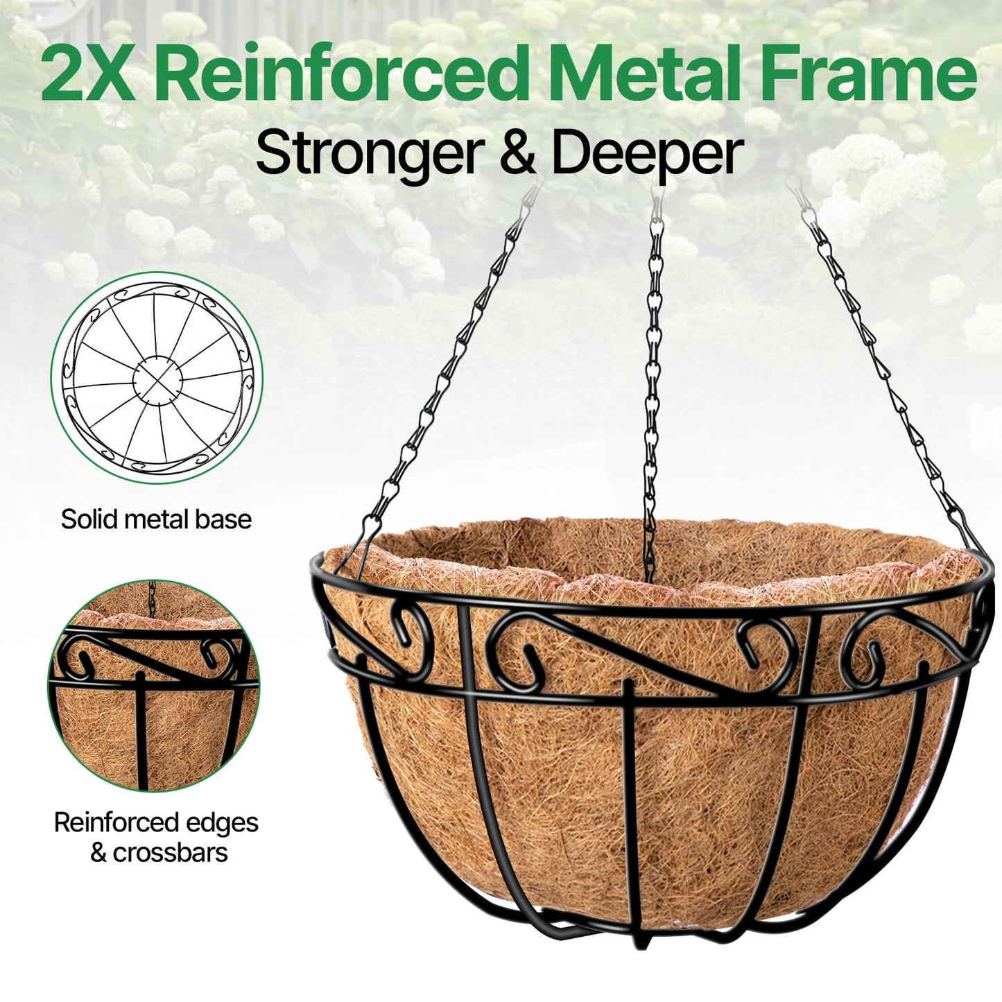 AMAGABELI GARDEN & HOME 4 Pack 12 Inch Metal Plant Hanging Baskets Planter Flower Pots Outdoor Indoor Wire Hanging Basket for Vegetable with Coco Fiber Liners for Garden Home Porch Decor