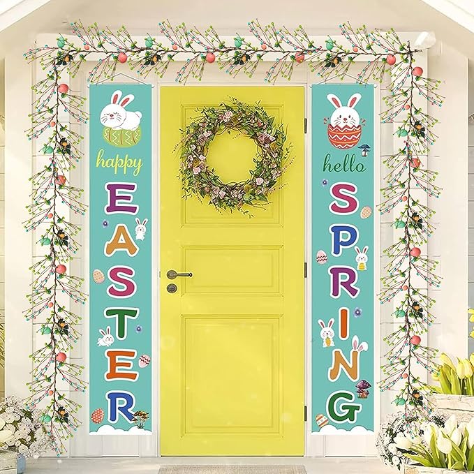 NEROSUN 2 Pack 12 FT 40 LED Battery Operated Lighted Easter Egg Garland with 8 Modes, Artificial Green Plastic Garland for Indoor/Outdoor Home Fireplace Party Door Decoration