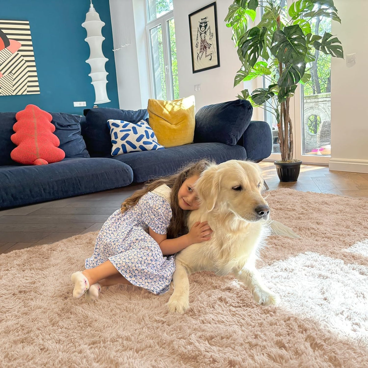 OLANLY Large Area Rug - Soft Fluffy Shaggy Indoor Carpet for Living Room & Bedroom | 10x12 ft, Beige
