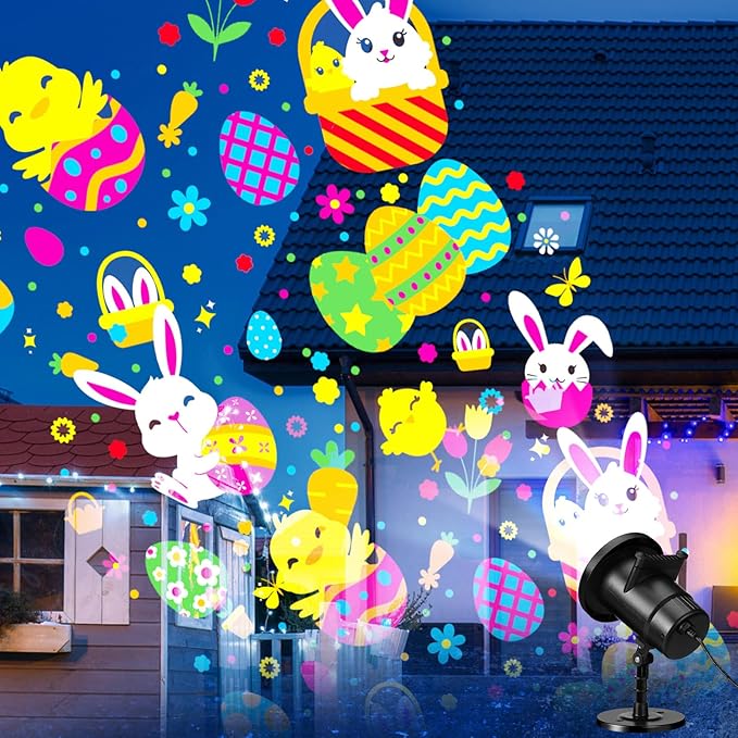 Easter Decorations Projector Lights LED Projector Lights Outdoor with Bunny Eggs Patterns Slides Weatherproof Easter Party Landscape Decorative Lighting Projection Lamp