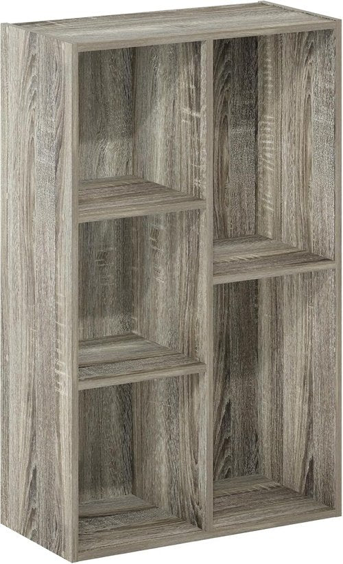 Furinno LUDER Bookshelf - 5-Cube Reversible Bookcase in French Oak | Easy Assembly for Living Room, Bedroom, Home Office