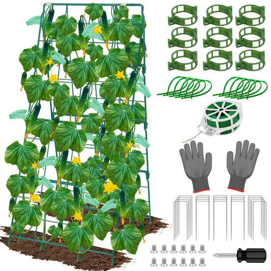 ROADPLUM Cucumber Trellis for Raised Garden Bed, Outdoor Sturdy Metal A-Frame Cucumber Trellis Support for Climbing Plants Vegetables and Fruits with Accessories, Easy installation and Easy Harvesting