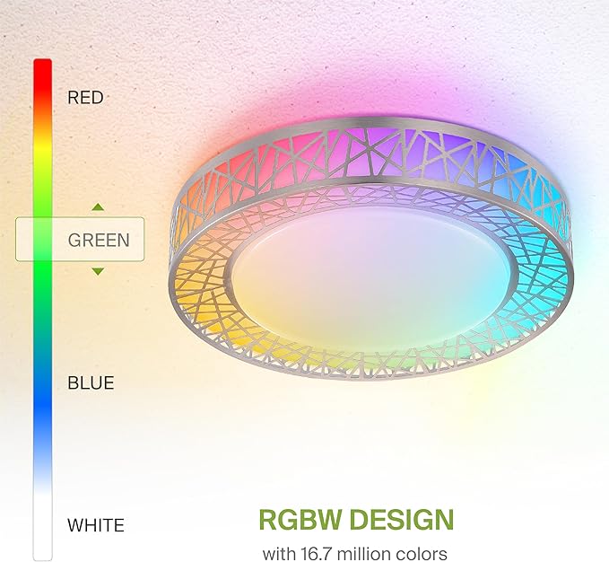 ASD 16 Inch Smart RGBW Flush Mount Ceiling Light with Remote - Brushed Nickel 28W 120V 2700-6500K Dimmable Ceiling Light Fixture, WiFi App Control RGB Lights, Alexa & Google Assistant - ETL, 4 Pack