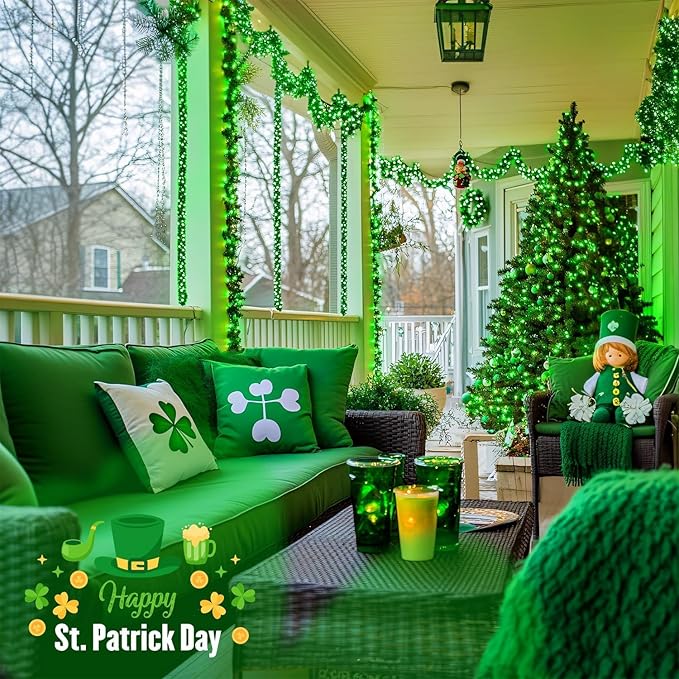 JMEXSUSS 600 LED Green St Patricks Day String Lights, 168Ft Clear Wire Christmas Lights for Indoor Outdoor Tree Yard Party Decor, Plug-in, 8 Mode with Remote
