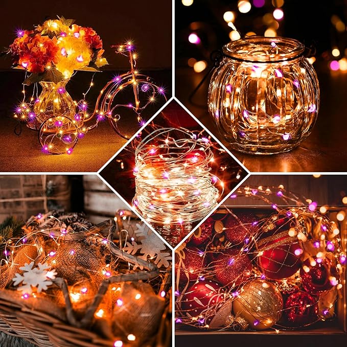 12 Pack Fairy Lights 7Ft 20 LED Twinkle String Lights Battery Operated Waterproof Firefly Starry for Mason Jar Party Wedding Christmas Valentines Day,Orange&Purple