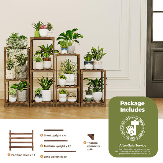 Bamworld Plant Stands Indoor 4 Sets Plant Shelves Outdoor Wooden Plant Holder for Multiple Plants Flower Stands for Living Room Balcony Garden Patio Lawn Window
