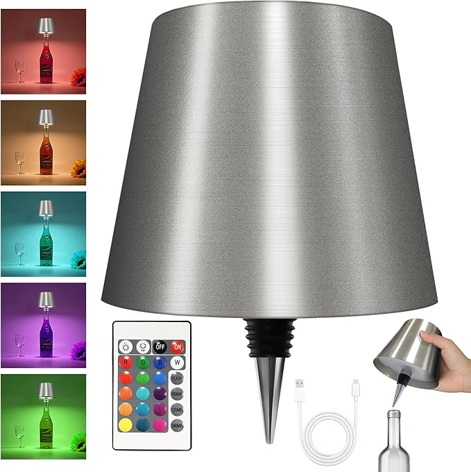 2025 New Wireless Bottle Lamp - LED Bottle Lights for Liquor & Wine Bottles, Cordless Lampshade, Whiskey Bottle Top Light, Bottle Stopper Night Light Kit, Rechargeable RGB Remote & Touch-Dimmable