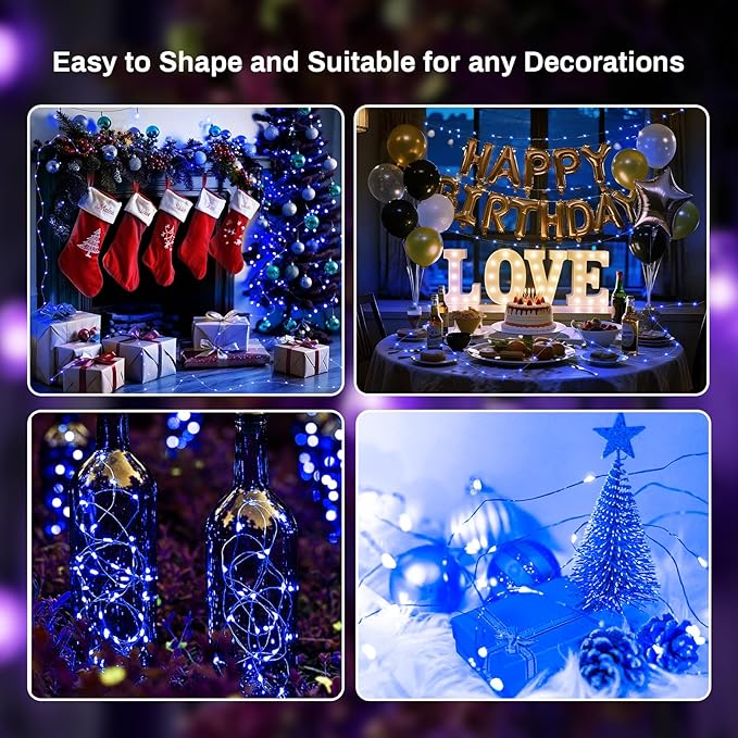 ZGWJ 24 Pack Fairy Lights Battery Operated, 7ft 20 Mini LED Fairy String Lights Silver Wire 3 Modes for DIY, Parties, Wedding, Bedroom, Halloween Christmas Decoration Blue