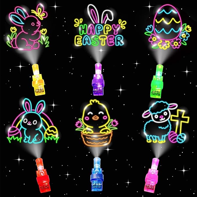 24 Pack Easter Party Favors for Kids, Easter Finger Lights Easter Basket Stuffers for Kid, Easter Egg Hunt Filling Treats Easter Basket Stuffers for Toddler Teens Boys Girls