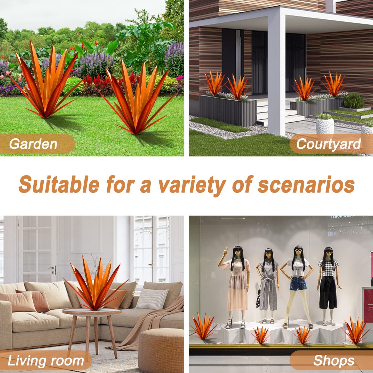 Homight Large Agave Sculpture Rustic Metal Agave Plant Outdoor Interior Decoration Outdoor Lawn Decoration Yard Wooden Posts Matching Garden Suitable for Patio