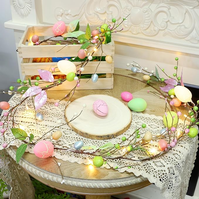 ATDAWN 6 FT Easter Egg Christmas Garland, Battery Operated Christmas Garland with Lights, Eggs Christmas Garland for Easter Holiday Spring Home Christmas Decoration
