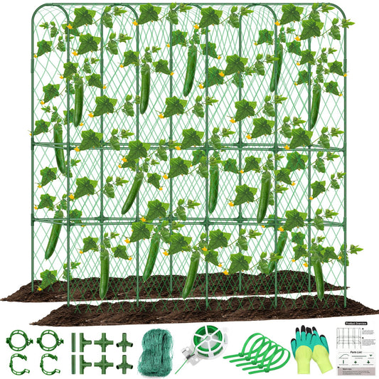 Cucumber Trellis for Raised Bed 5.4x5.5ft U-Shape Adjust Metal Garden Trellis for Climbing Plants Outdoor with Climbing Net Vegetable Arch Trellises Support Plant for Tomato Pea Fruit Squash Trellises