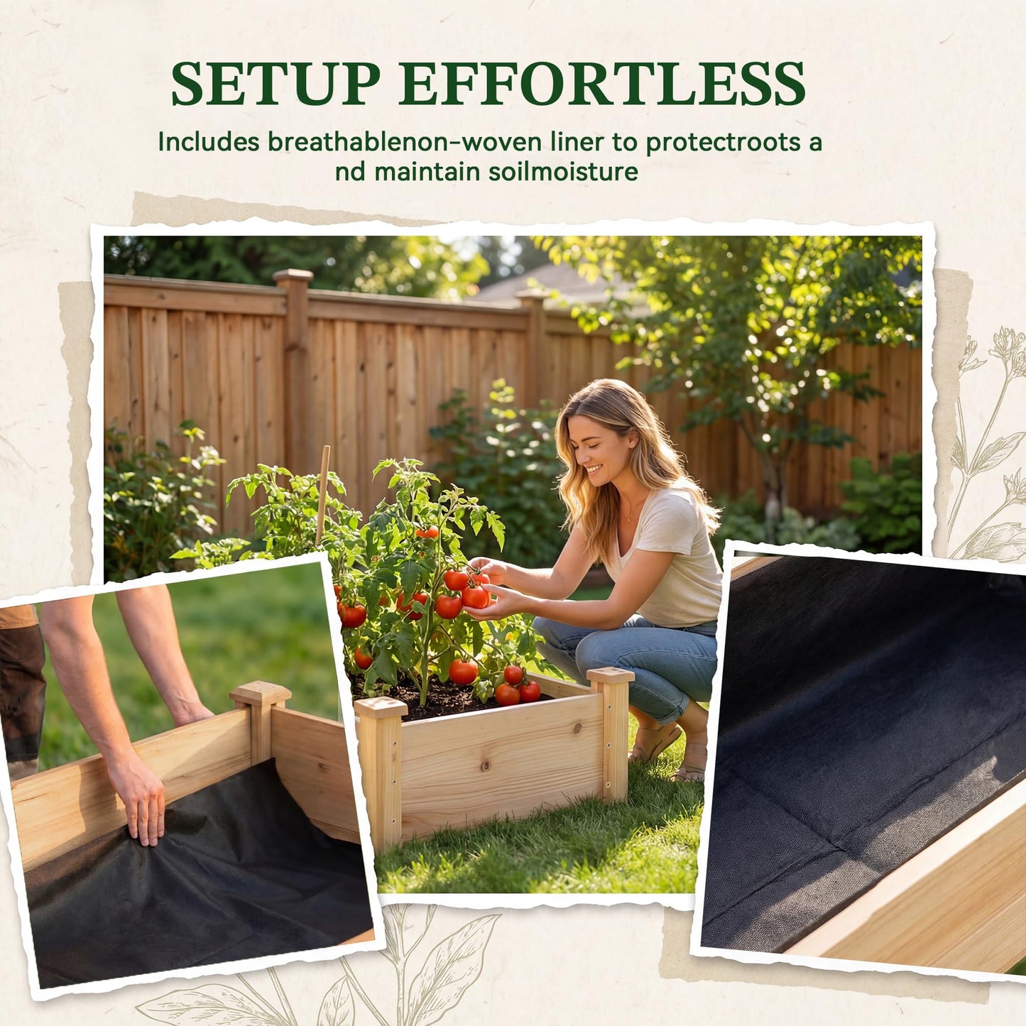 ZSYWODFO 8x2ft Outdoor Wooden Raised Garden Bed, Elevated Planter Box for Vegetables/Garden/Lawn/Patio, Natural Wood, 96 x 24 x 9in
