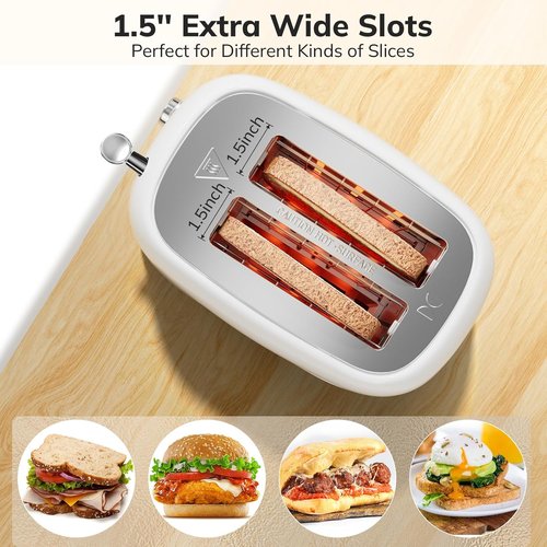 Keenstone 2-Slice Stainless Steel Toaster - Retro Design with 6 Browning Levels & Removable Crumb Tray | White