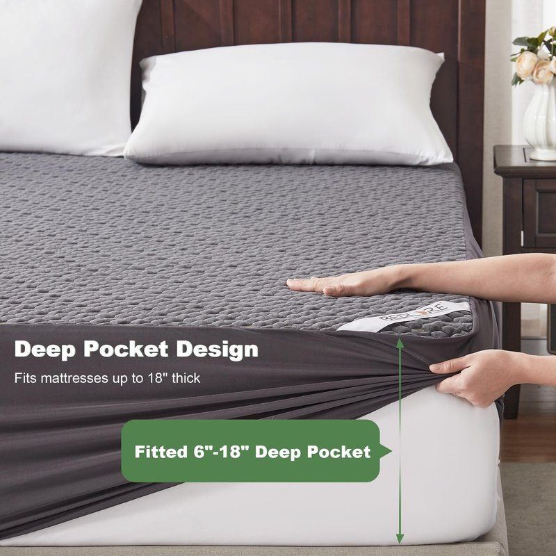 Waterproof Mattress Protector, Queen Size Mattress Pad Fitted 6"-18" Deep Pocket, 3D Air Fabric Breathable Bed Mattress Cover Noiseless Washable for Bedroom, Hotel(Carbon Gray)