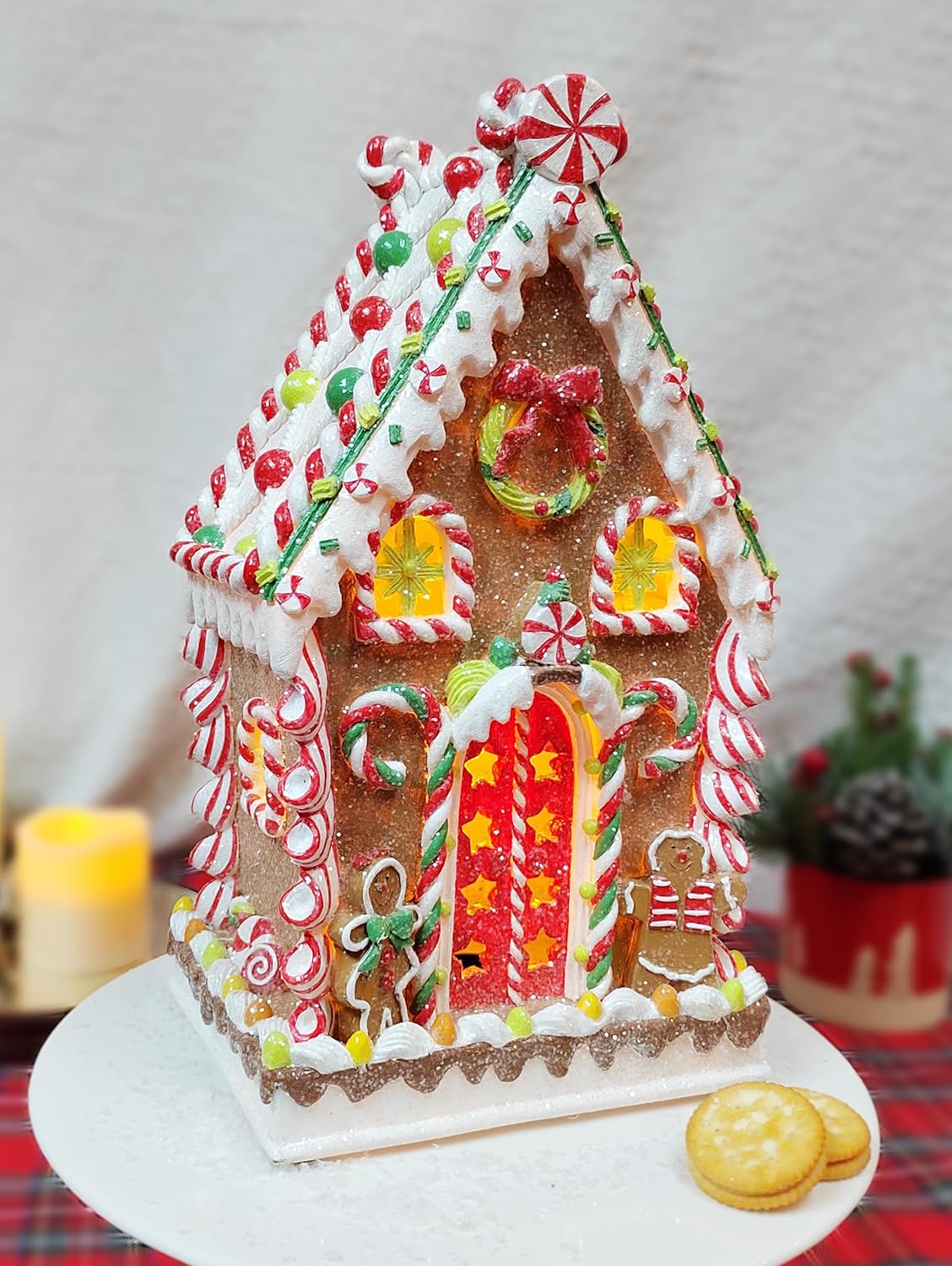 Moments In Time Gingerbread Village House - Handcrafted Polyresin Christmas Decoration with LED Lights - 13.78” High