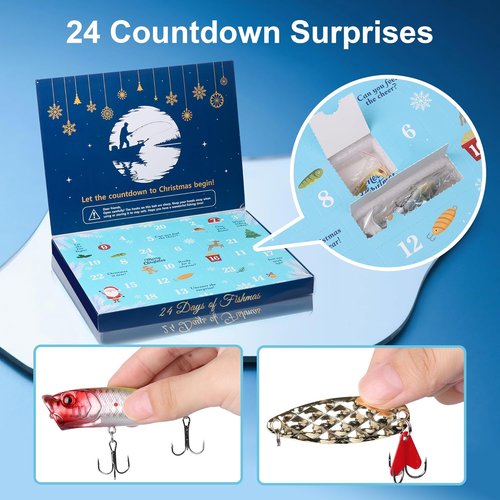 Fishing Advent Calendar 2026 - 24 Days of Premium Fishing Lures Set for Anglers | Topwater, Soft & Spoon Lures
