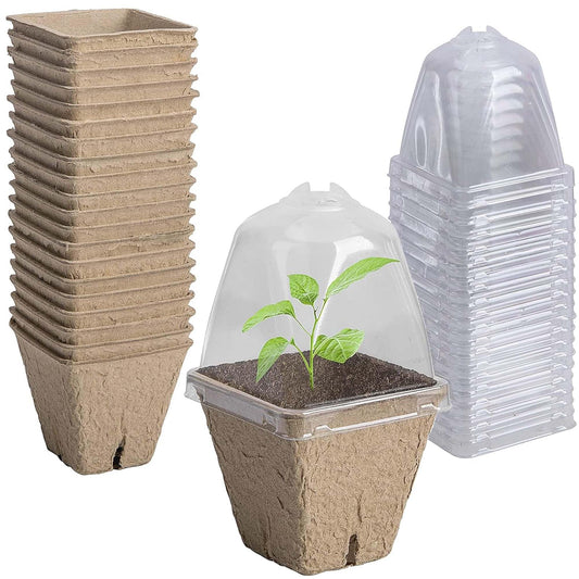 PURPLE STAR 1N 20 Pcs Biodegradable Nursery Pots with Humidity Dome- 2.3 Inch Square Seeding Starter Pot for Planting- Peat Pots for Seedlings Garden Vegetable Flower Germination