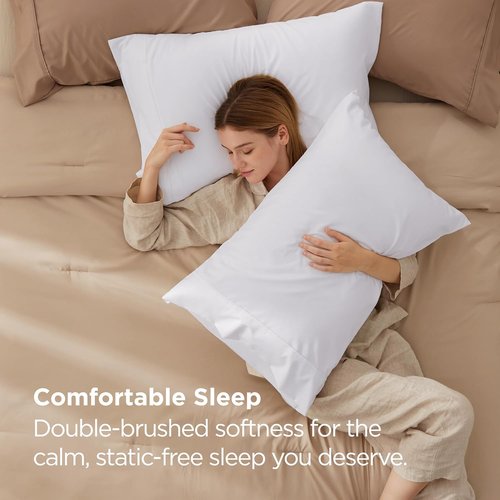 Bedsure Queen Pillow Cases - Super Soft White Brushed Microfiber, 2 Pack, 20x30 Inches, Wrinkle & Fade Resistant
