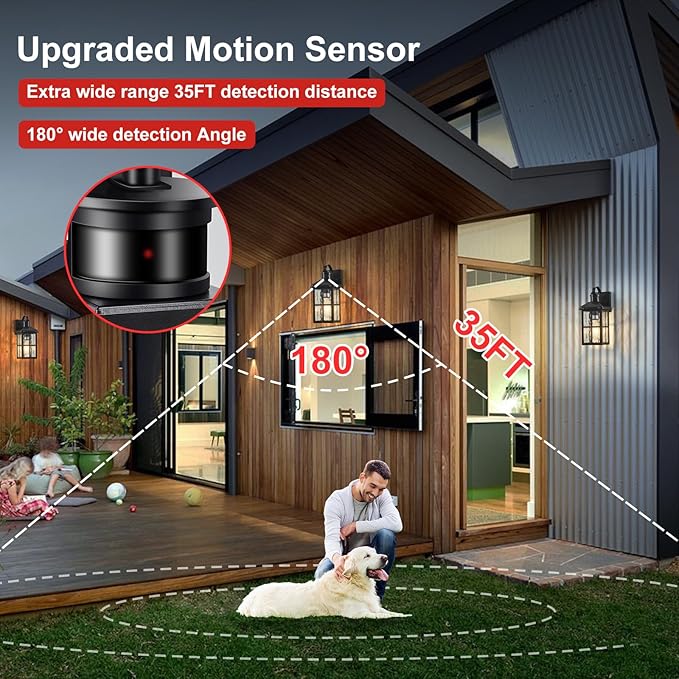 Porch Lights Outdoor with Remote Control: Motion Sensor Exterior Lighting Fixtures Intelligent 3 Lighting Modes Outdoor Wall Lights Sconce Lights for House Patio Front Door Garage