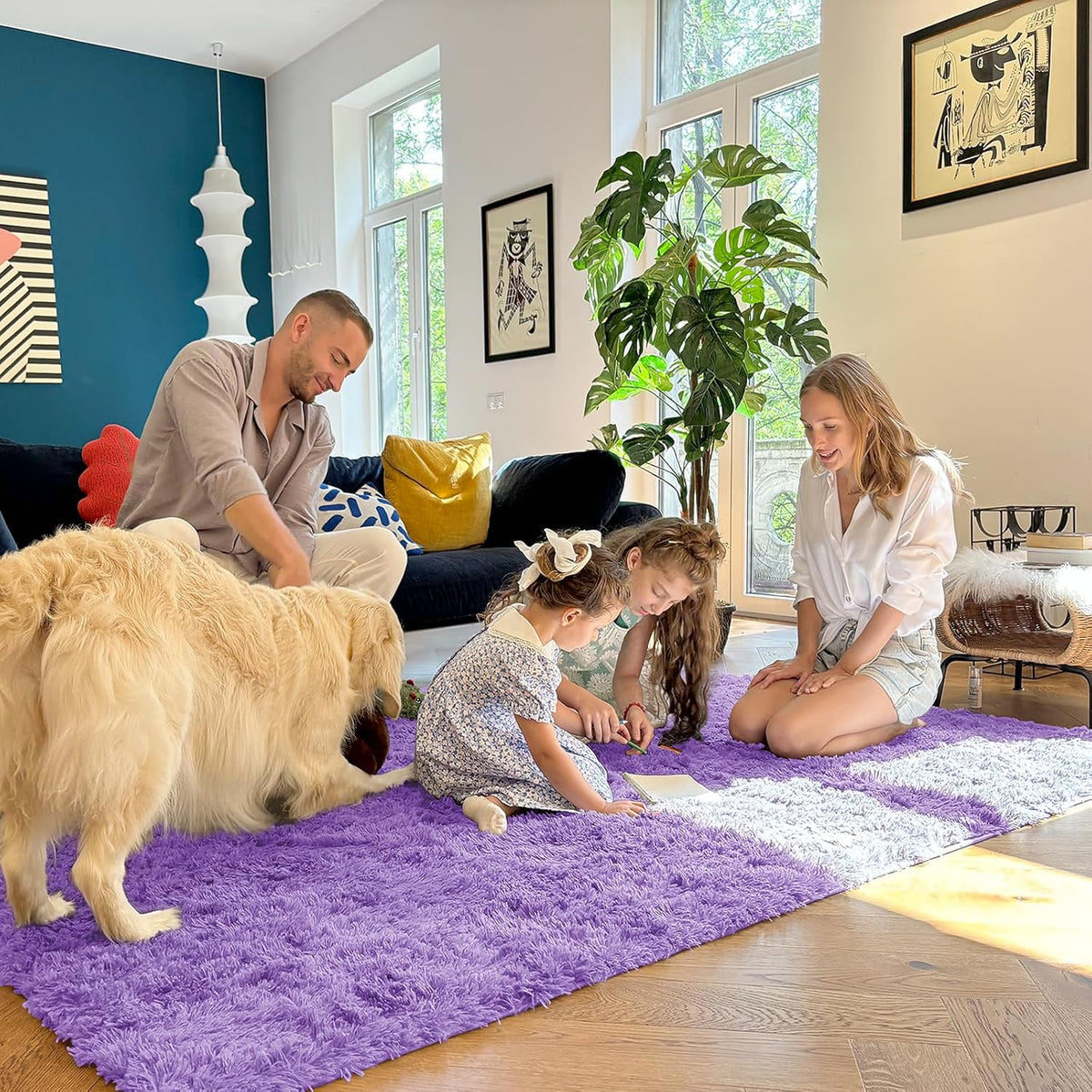 OLANLY Area Rug - Soft Fluffy Shaggy Design | Machine Washable 4x5.9 ft | Purple for Living Room & Bedroom