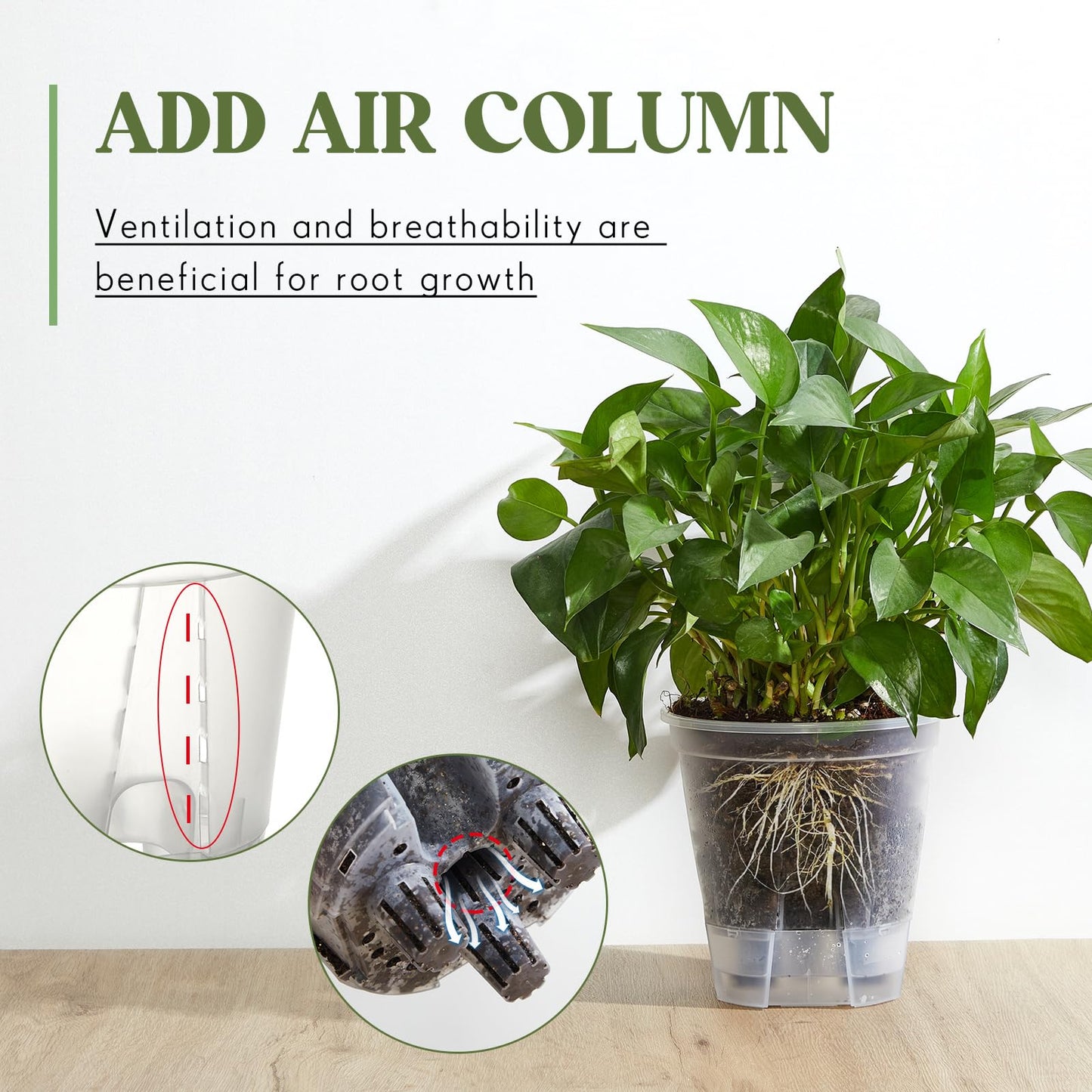 Wonderjune Self Watering Pots for Indoor Plants with Deep Reservoir and High Drainage Holes for Outdoor Plants and Flowers, Bare Root Planter(4.72''/5.91''/7.09''/8.27'',Clear,4 Pcs)