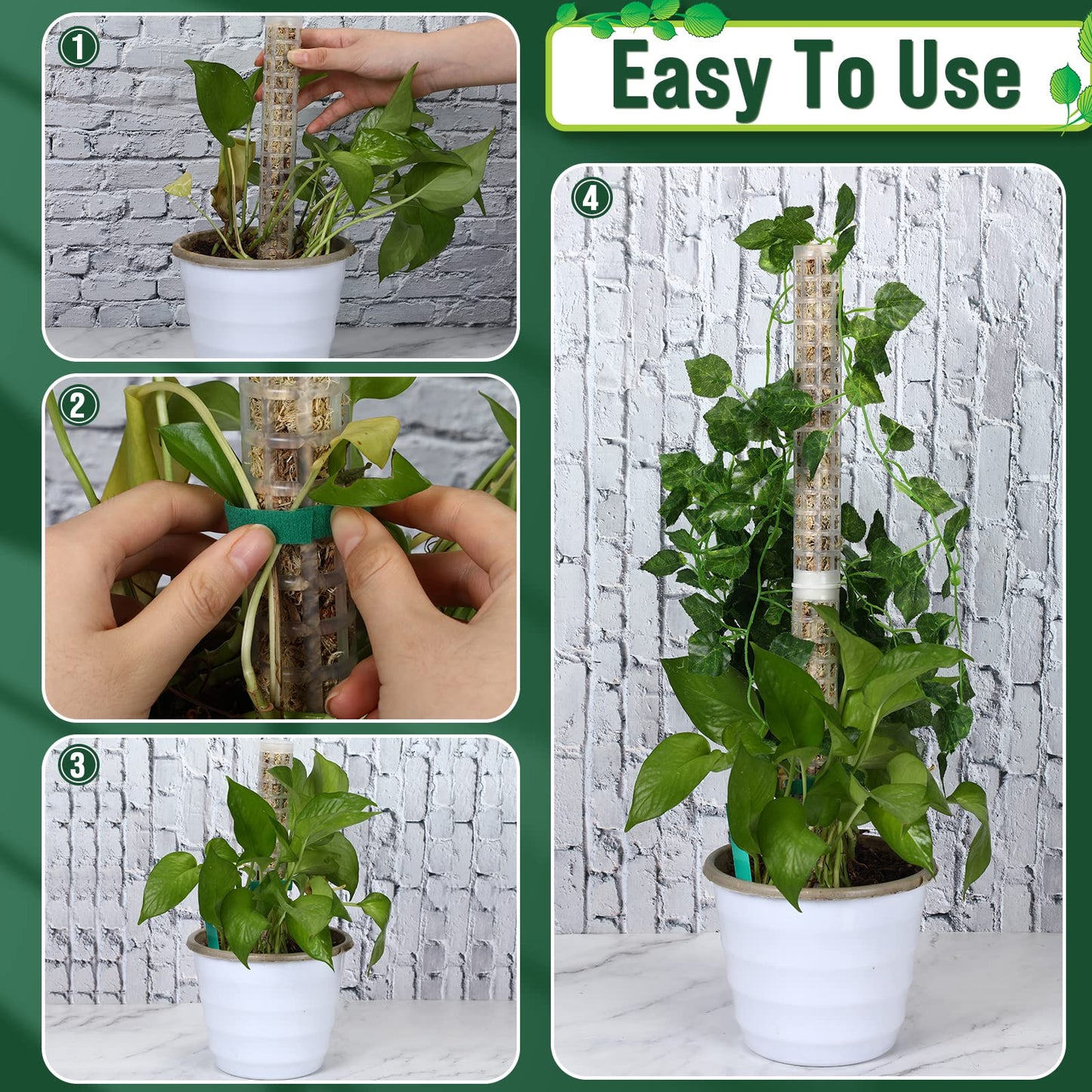 20 Pcs 15 Inch Plastic Moss Pole for Plants Monstera Moss Totem Pole Stick Plastic Monstera Plant Support 10 Pcs Plant Labels 4 Pcs 6.56 Ft Green Plant Ties Gardening Tape for Climbing Plants Creepers
