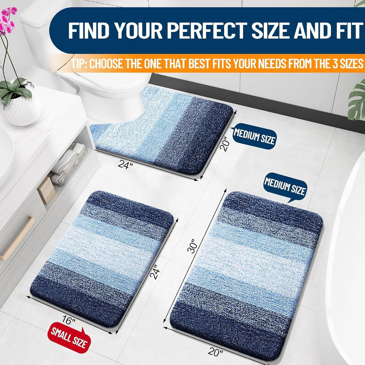 OLANLY Bathroom Rugs | Extra Soft Microfiber Mat 30x20 - Quick Dry, Machine Washable, Navy