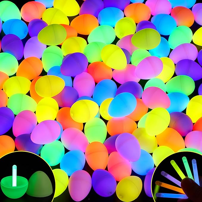 JOYIN 35 Pcs Easter Eggs with 35 Mini Glow Sticks for Kids Glow-In-The-Dark Basket Stuffers Fillers Gift, Easter Egg Hunt Game Party Favors Decorations Supplies, Classroom Prizes
