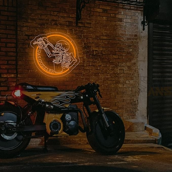Gas Guzzler Skull Neon Sign Garage Wall Art LED For Room Wall decor Men Cave Gifts