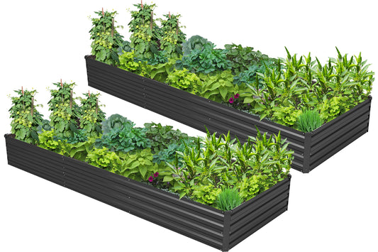 Easllre 2PCS 9x3x1ft Galvanized Raised Garden Bed,Outdoor Planter Box Metal Patio Kit Planting Bed for Vegetables Flowers Herb,Black