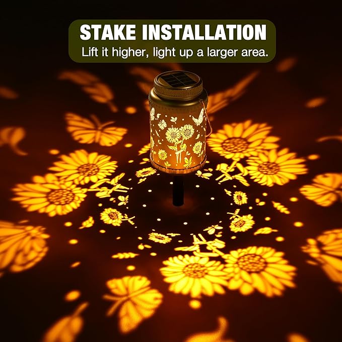 Cooo 2 Pack Solar Lanterns Outdoor Waterproof Sunflower Butterfly Solar Pathway Lights Landscape Path Christmas Gifts for Women Mom Grandma for Outdoor Table Lamps Garden Yard Backyard Decor -Gold