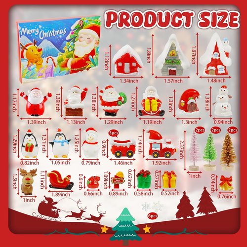 Hiawbon Mini Santa Figurines - 24-Day Advent Calendar with Resin Santa, Snowman & Xmas Trees for Holiday Decor