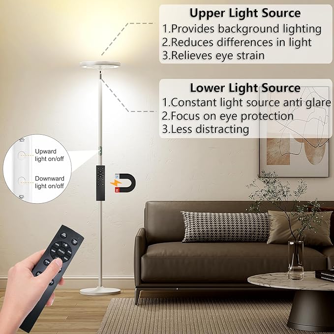 Keepsmile Double Side Lighting White Led Floor Lamp with Remote Smart App 36W 2600LM Bright Tall Standing RGB Angle Multicolor Dimmable Modern Lamps, (KS.FF.A.024W.FC.001)