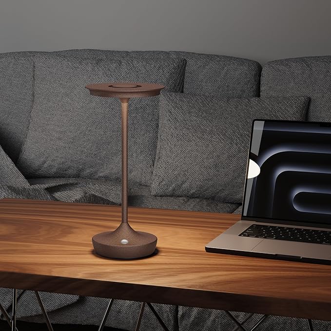 2 Pack LED Rechargeable Cordless Table Lamps, Portable Outdoor Battery Operated 3 Color Stepless Dimming Tables Light with Memory Function for Patio Restaurant Dining Room Rust