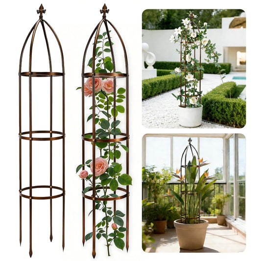 6.3Ft 100% Metal Garden Obelisk Trellis for Climbing Plants Outdoor, Rose Trellis for Potted Plants, Sturdy Garden Trellis for Climbing Vines, Vegetables, Flowers Stands, 1 Pack
