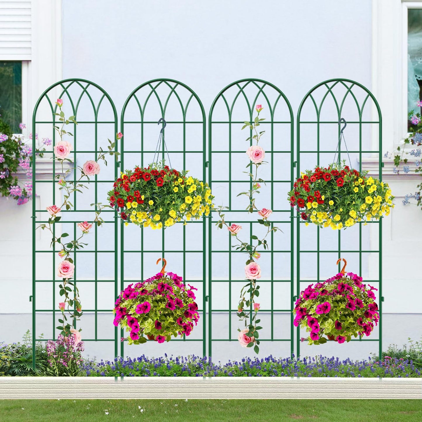 SUNYRISY 4Pack Metal Garden Trellis for Climbing Plants Outdoor, 71x20in Metal Plant Support for Flowers Tomato Cucumber Rose Vegetable Garden Courtyards Lawns Decoration, Green