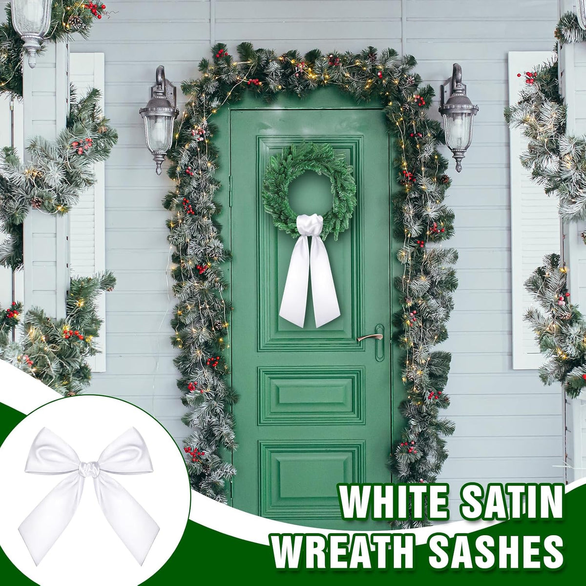 Skiennix 8 PCS White Satin Wreath Sashes - Blank Embroidery Accessories for Weddings & Holidays