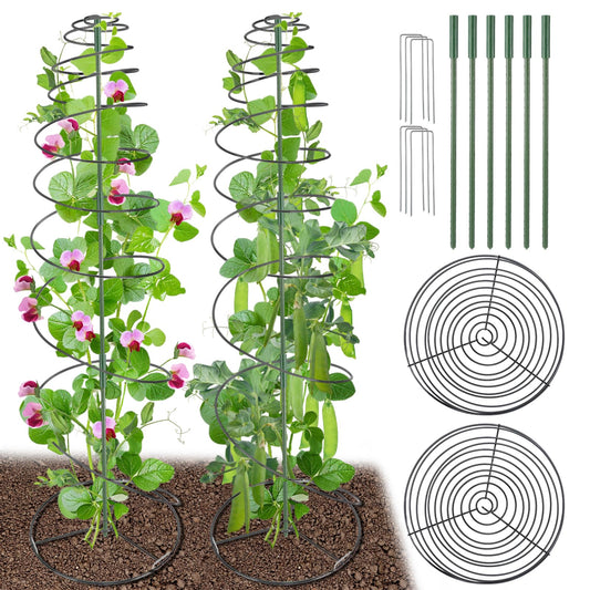 Pea Trellis Green Bean Trellis for Garden - 2 Pack Sugar Snap Tower Stretchable to 50in with Poles, Metal Climbing Plant Growing Cage Support for Cucumber Vine Vegetable Indoor Outdoor