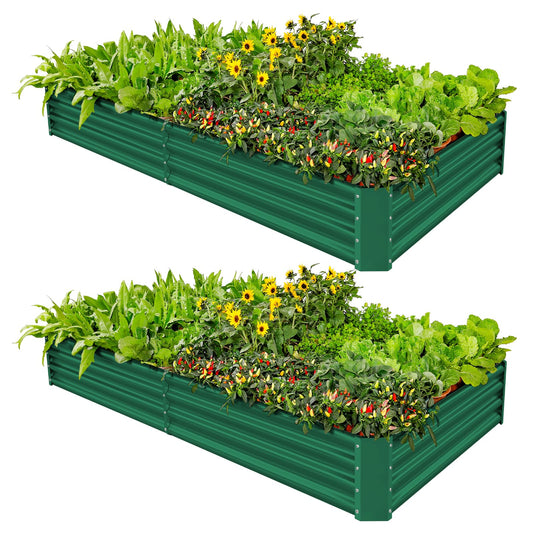 Land Guard 2 Pack 8×4×1ft Galvanized Metal Raised Garden Bed, Metal Planter Kit Box Outdoor for Deep-Rooted Vegetables, Flowers, Green and Herbs (Green)