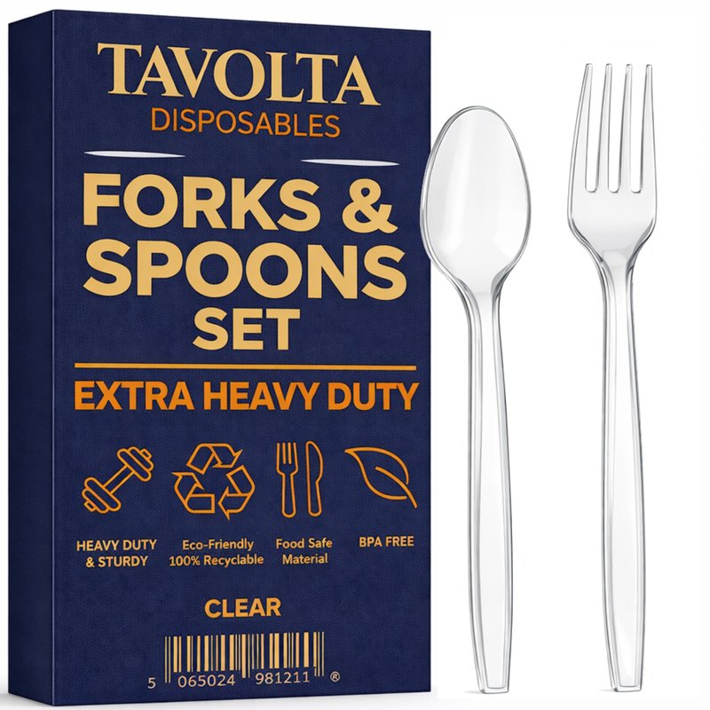 Plastic Silverware Forks Spoons Set – Heavy Duty Disposable Cutlery Utensils for Parties, Events, Catering, Weddings, Takeout, Dining, Picnics, Celebrations, Daily Meals 20+20 count