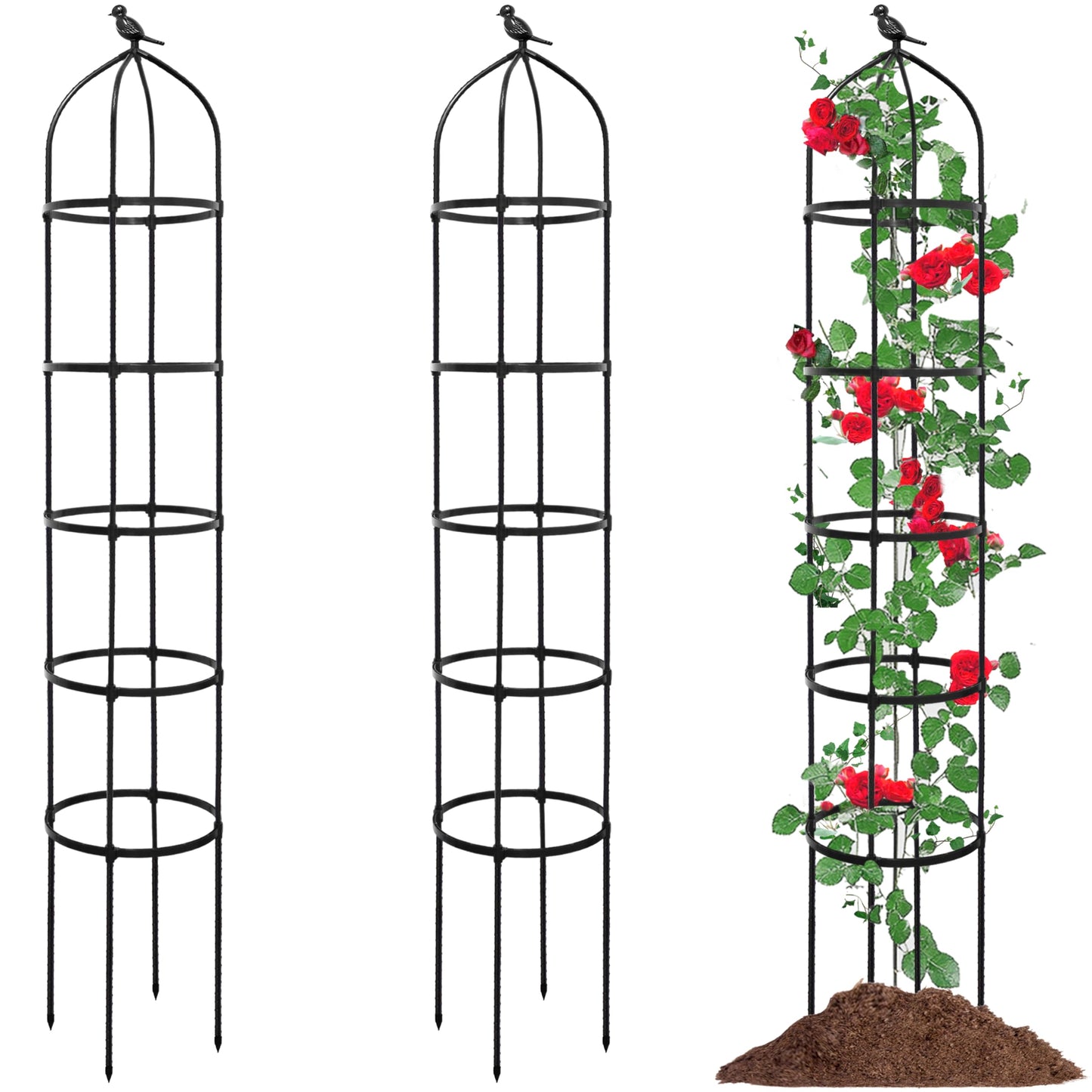 2-Pack 6.7FT Garden Obelisk Trellis for Climbing Plants,81”Metal Plant Support Tower,Heavy Duty Thickened Tube,Rustproof Black Vine & Flower Stand for Outdoor Indoor Use