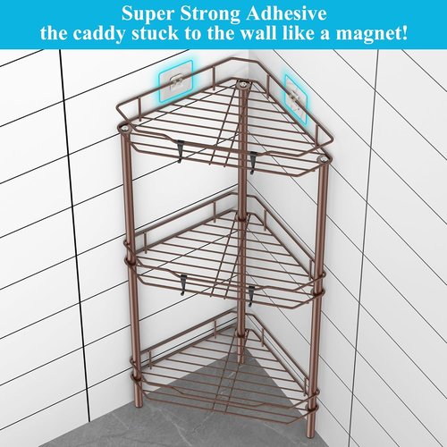 HuggieGems 3-Tier Corner Shower Caddy Organizer - Versatile Bathroom Shelf Rack with Hooks