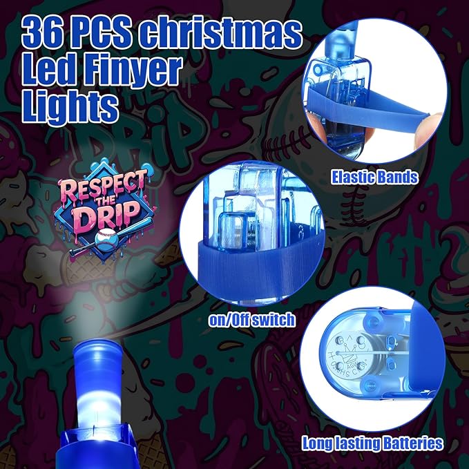 Tuanse 36 Pcs Ice Cream Drip Baseball Finger Lights Gifts Bulk for Kids Glow in the Dark Finger Lights Baseball Ice Cream Theme Birthday Party Decorations Supplies