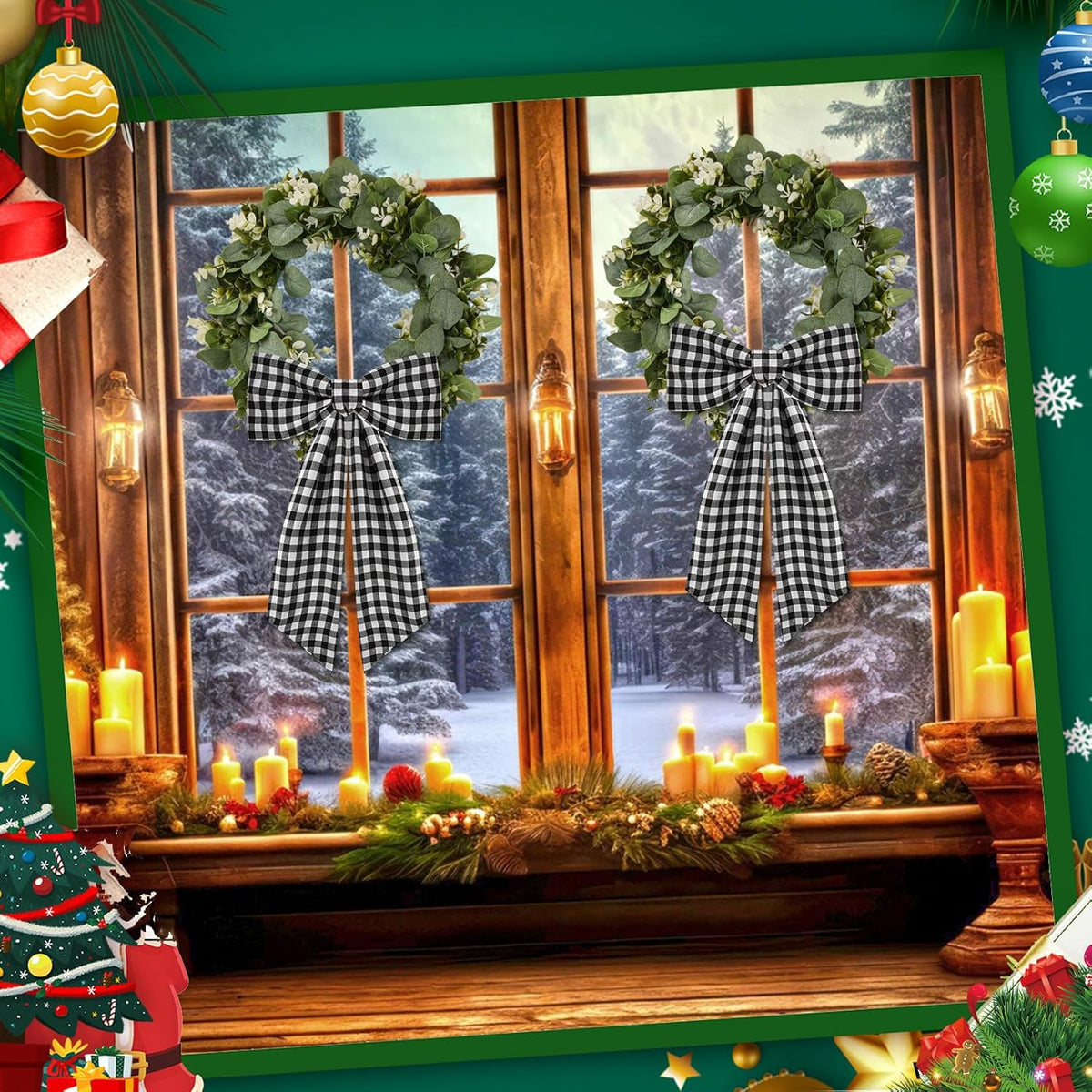 Skiennix 2 Pack Wreath Sash - Stylish Boxwood Garland Decor for Front Door | White & Black Plaid