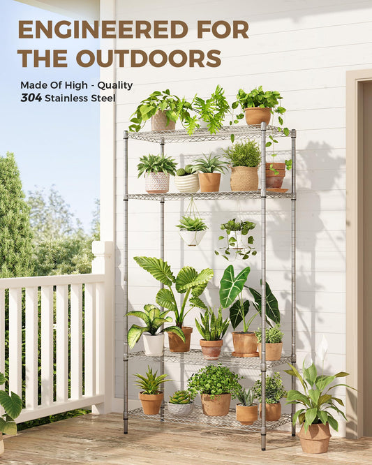 GENTINGBRO Large Plant Shelf Indoor Plant Stand Outdoor 4 Tier for Plants Heavy Duty 3000lbs Plant Rack Storage Shelves Adjustable Tall Plant Holder for Balcony Garden Patio