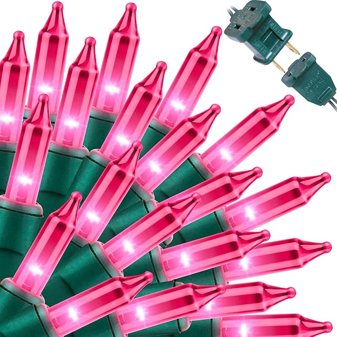 LAMPHOME Pink Valentine's Lights，Valentine's Day Decoration 150 Count 31.9ft UL Certified Mini Bulb String Light for Outdoor Christmas Garland Tree Garden Party Patio Wedding